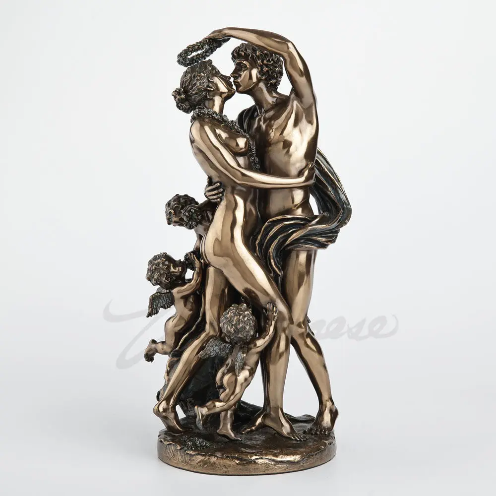 Ancient Greek Myth Lovers Couple Kiss Statue Bronze Finish Eros Psyche Cupid Angel Sculpture Vintage European Home Desktop Decor