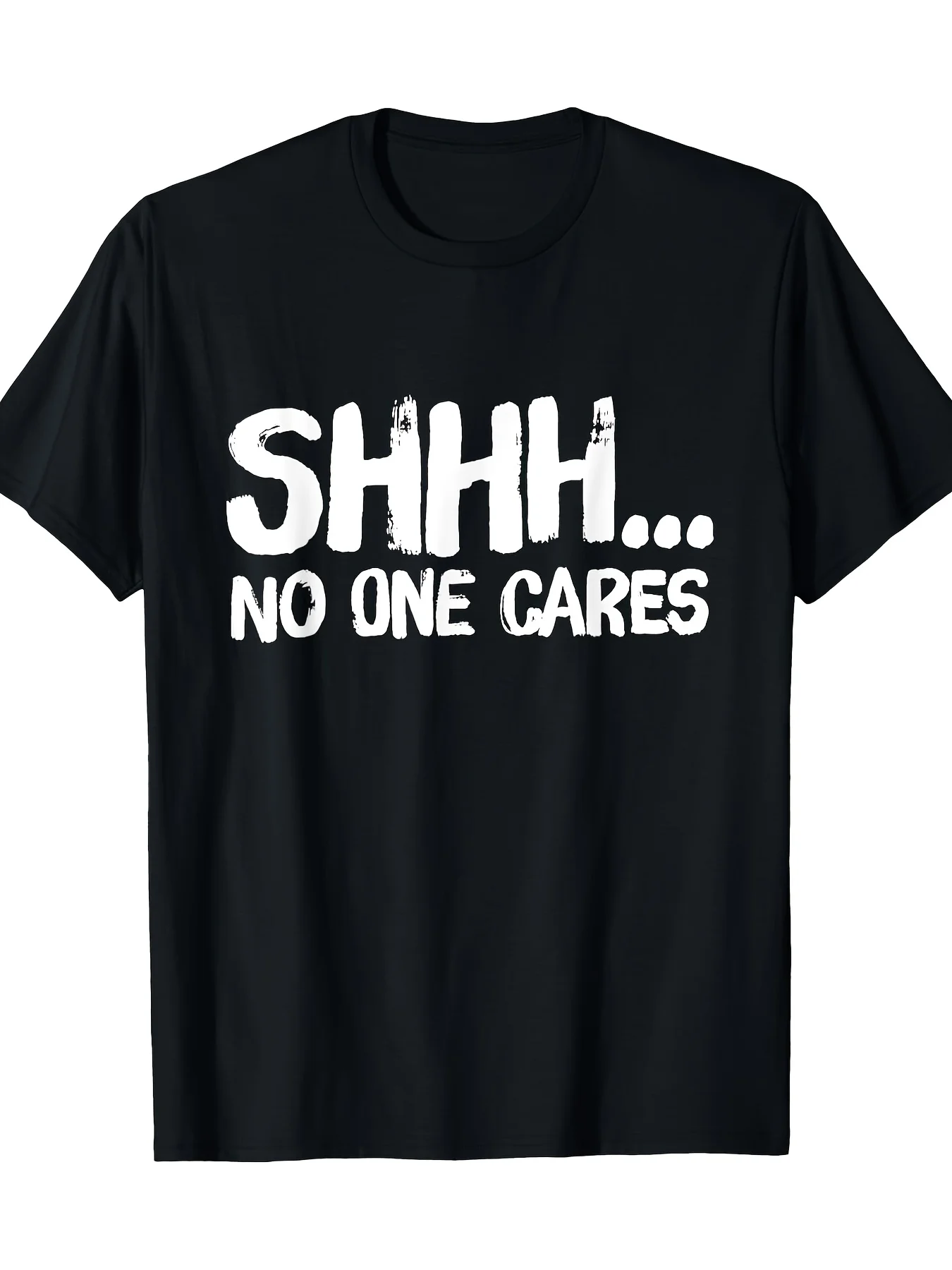 Women‘s’ Funny Sarcastic Shh No One Cares Graphic Printed T-Shirt Casual Streetwear Tee Fit Round Neck Soft Clothing