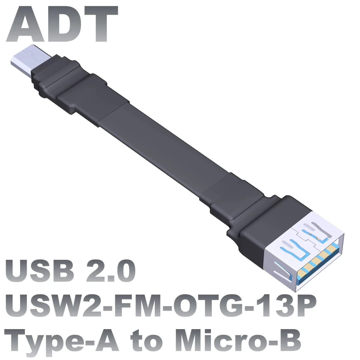 ADT-Link USB 2.0 Type A to Micro B OTG Female to Male Flat Cable Double 90 Bend Extension Adapter 480Mbps Connector Line 5V/1.5A
