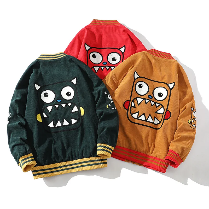 Red, Yellow, Green, Tide Brand Baseball Clothes Street Embroidery Little Monster Cartoon Jacket Casual Coat Men