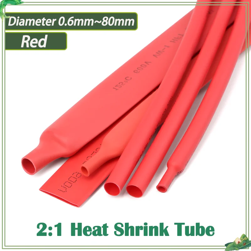 

Red Diameter 0.6 ~ 80mm 2:1 Heat Shrink Tube Wire Repair DIY Cable Polyolefin Protecctor Heatshrink Tubing Insulated Sleeve Wrap