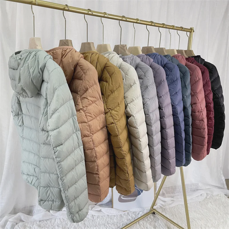 Hooded Light Thin White Duck Down Jacket Parkas Autumn Winter Women Lightweight Down Coat Ladies Slim Bigsize Puffer Outwears