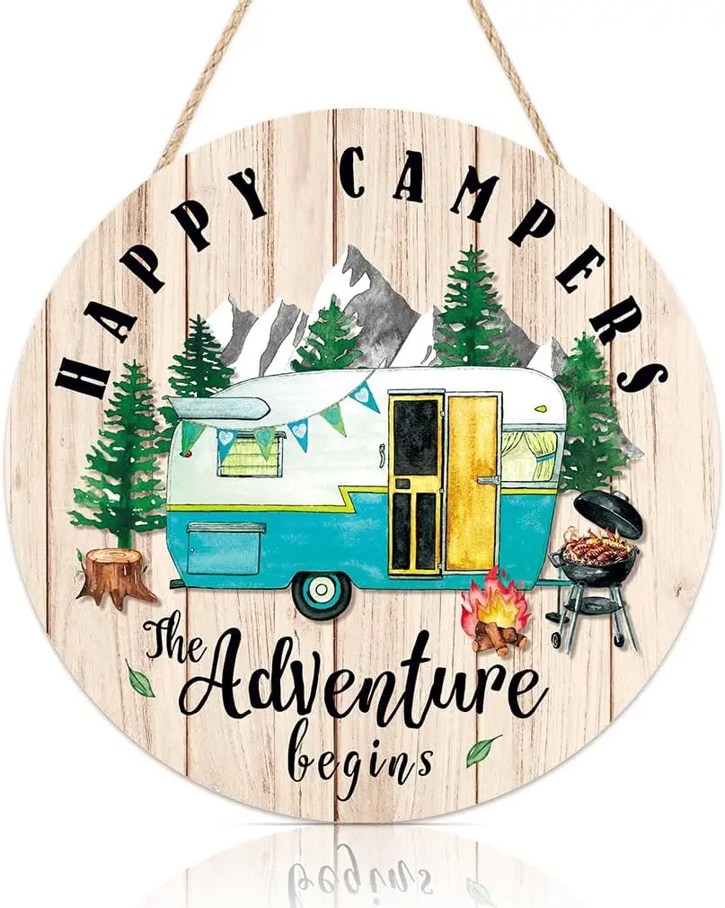 

Круглая деревянная подвесная табличка для декора кемпинга, табличка с цитатой о летних приключениях, настенное украшение для сада (12''x12'').