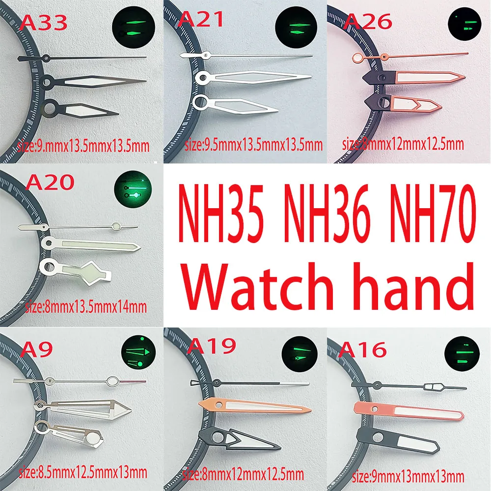 Watch Hands NH34 NH35 NH36 NH38 NH70 NH72 Green C3 luminous hands for NH35/NH36 automatic movement watch accessories