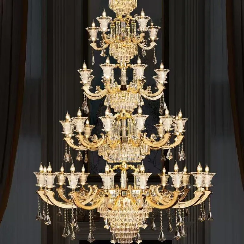 Crystal chandelier hollow building middle floor light luxury living room lamp