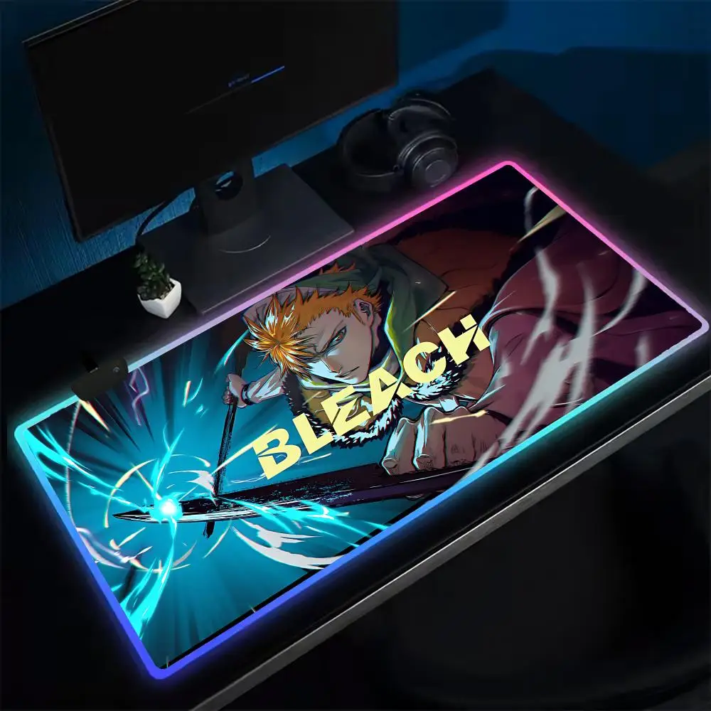 Anime B-Bleachs Mouse Pad Anime Gaming Mouse Pad LED Table Pads Backlit Rubber Desktop XXL Mousepad RGB Desk Mats