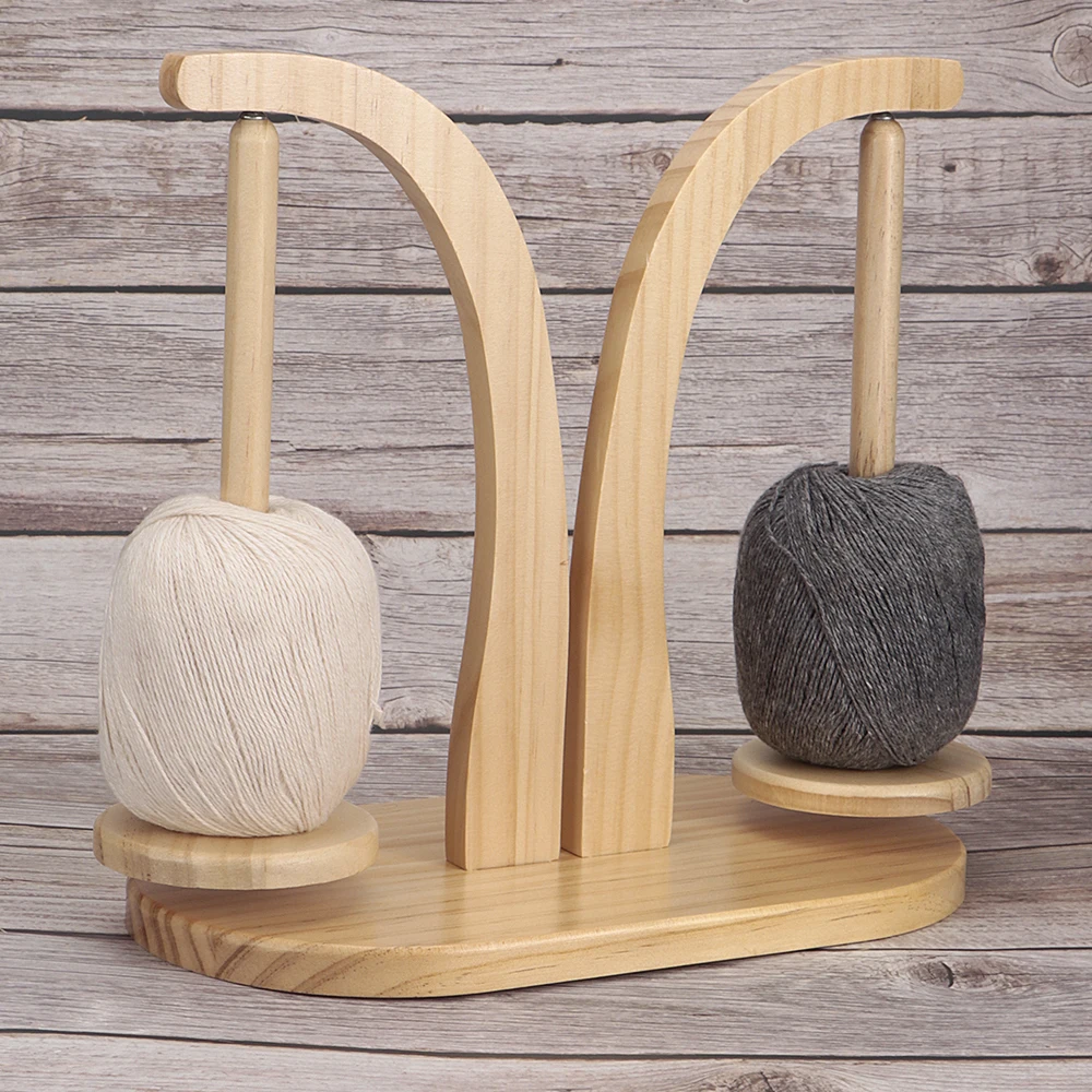 1pc Rotatable Yarn Spool Stand Holder- Hand Yarn Spinding Winder, Double Roller Yarn Rack Stand, DIY Crochet Yarn Wooden Tool