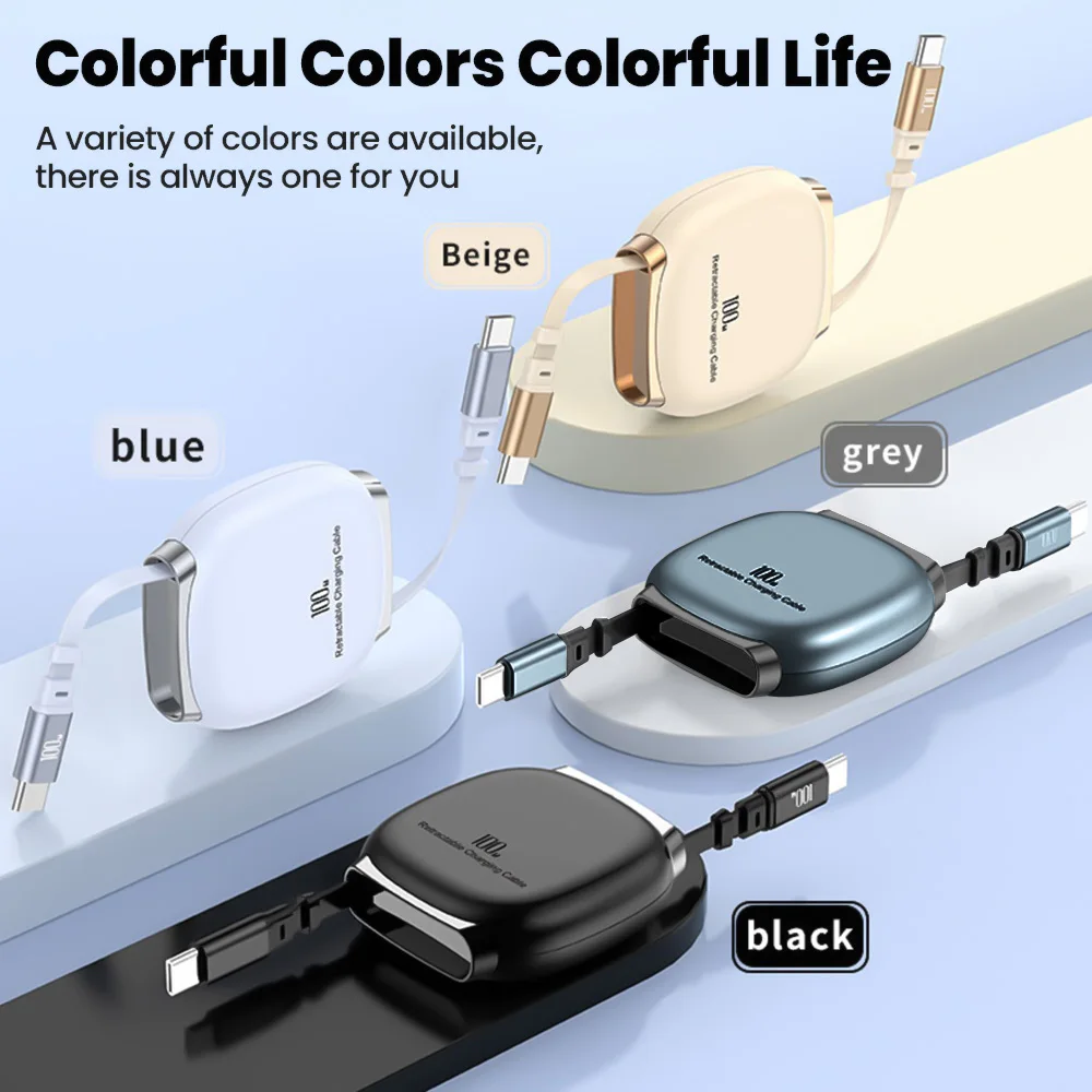 

100W Retractable Type C To Type C Cable PD Fast Charging Phone Cable For Iphone 15 16 Samsung Notebook USB C Data Cable Wire