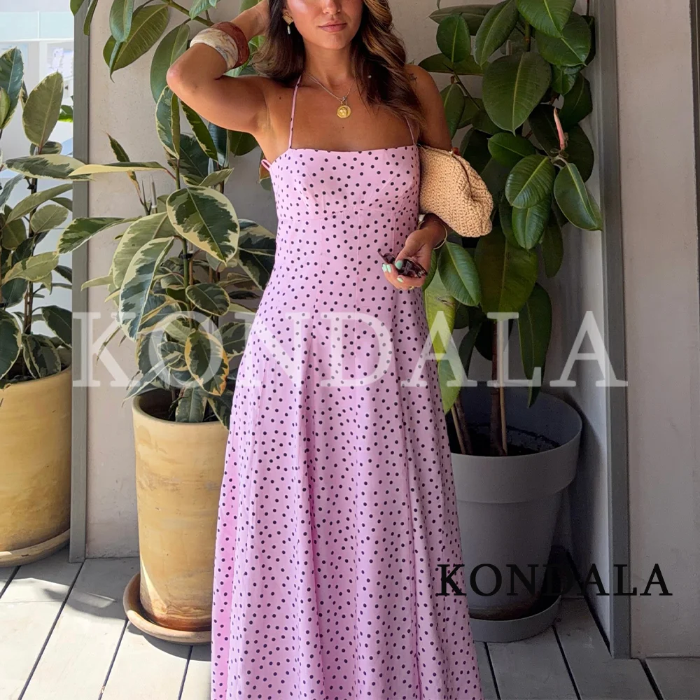 KONDALA Damen Schickes Gepunktetes Schmales Neckholder-Kleid 2026 Sommer Trendiges High-Street Elegantes Kleid Weibliches Urlaubs-Party Langes Kleid – Detail 5