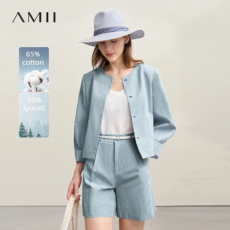 Amii Women's Jacket 2026 Autumn New Round Neck Metal Buckle Cotton Jacquard Jacket Women's Retro Loose Long Sleeve Top 12641110