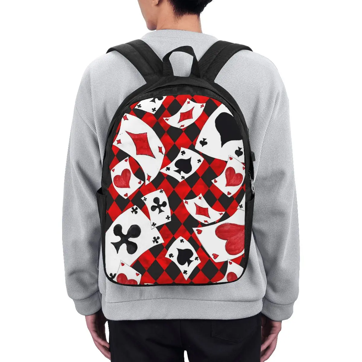 Cool Poker Playing Cards Pattern Gambling Card Game Backpack Travel Notebook Bag Computer College Student School Bag Laptop