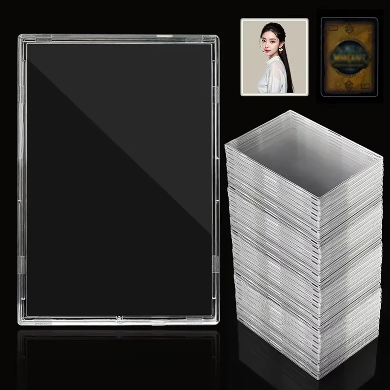 Clear Acrylic Card Holder Snap Type Gaming Sports Trading Card Display Case Kpop Idol Photo Protective Sleeves Not Magnetic