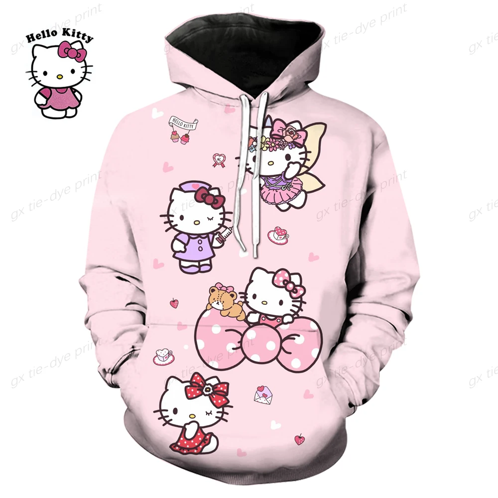 Hello Kitty Graphic 3D Print Jackets Women Y2K Zip Up Hoodies Streetwear Sweatshirts Hip Hop Tops Loose Harajuku Casual Coats