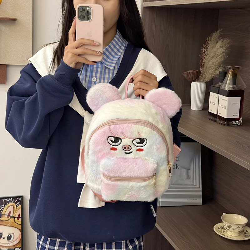 Cute Bear Ears Plush Backpacks For Women Winter Mini Fluffy Shoulders Bag Doll Knapsack Y2K Packbag Furry Rucksack Fur Mochila