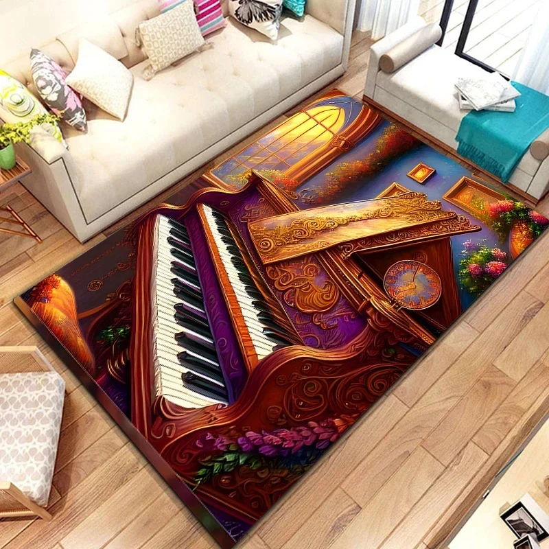 Classical Piano Pattern Rug for Living Room Bedroom Bedside Anime Carpets for Girl Room Floor Mat Home Decor Non-Slip Rugs
