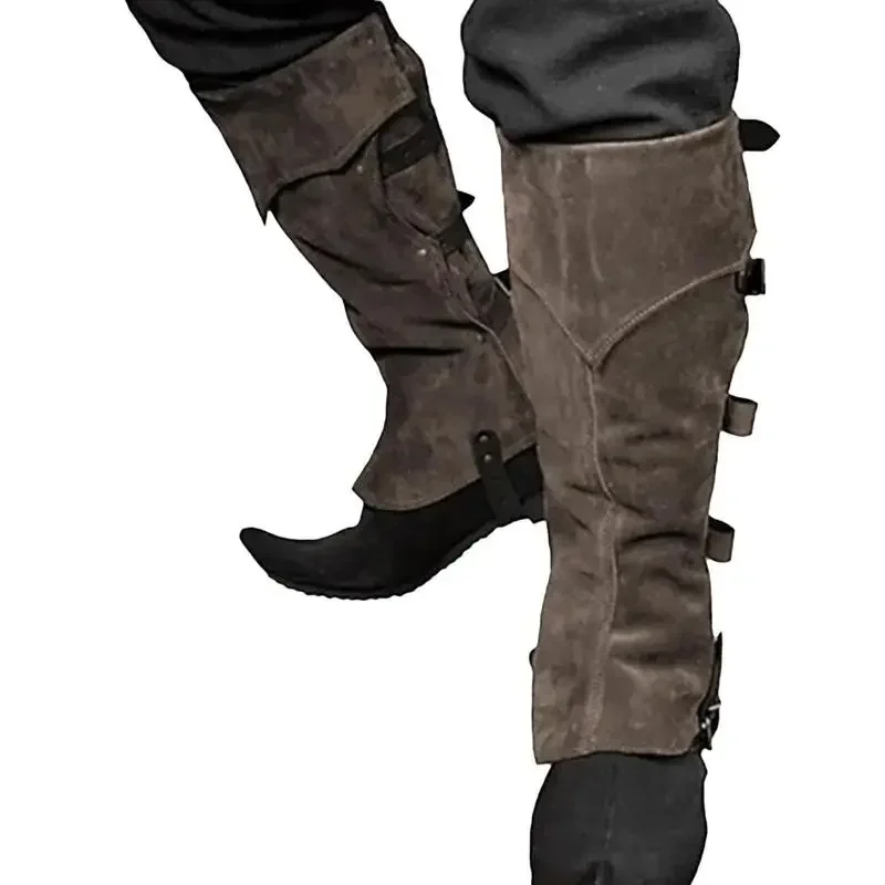 Cosplay mittelalter liche Renaissance verstellbare hohe Stiefel abdeckungen Piraten kostüme Requisiten Leder Legguard lange Stiefel Holster Schienbeins chutz