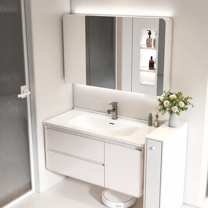 Custom Oak Bathroom Cabinet with Integrated Ceramic Washbasin Modern Vanity Unit Sink Combo for Home Bathroom Furniture
