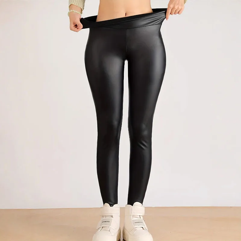 

Black Sexy Tight Pu Leather Leggings Women Autumn and Winter New Faux Leather Texture Pants New High Waisted Elastic Yoga Pants