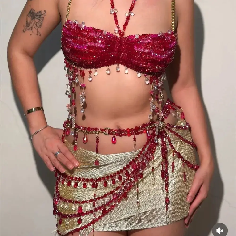 New Handmade Beaded Openwork Fringe Body Chain European & American Multi-Layer Necklace For Layered Styling Party Hot Girl Set