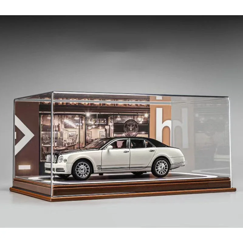 Clear Acrylic Display Cabinet with Ambient LED Lighting and Backdrop, Leather Bottom for Cool Car Model, Dustproof Display Case