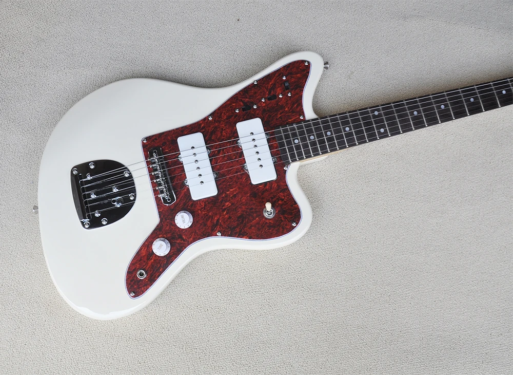 6 Strings Cream Electric Guitar with Red Pickguard,Rosewood Fretboard,Can be Customized