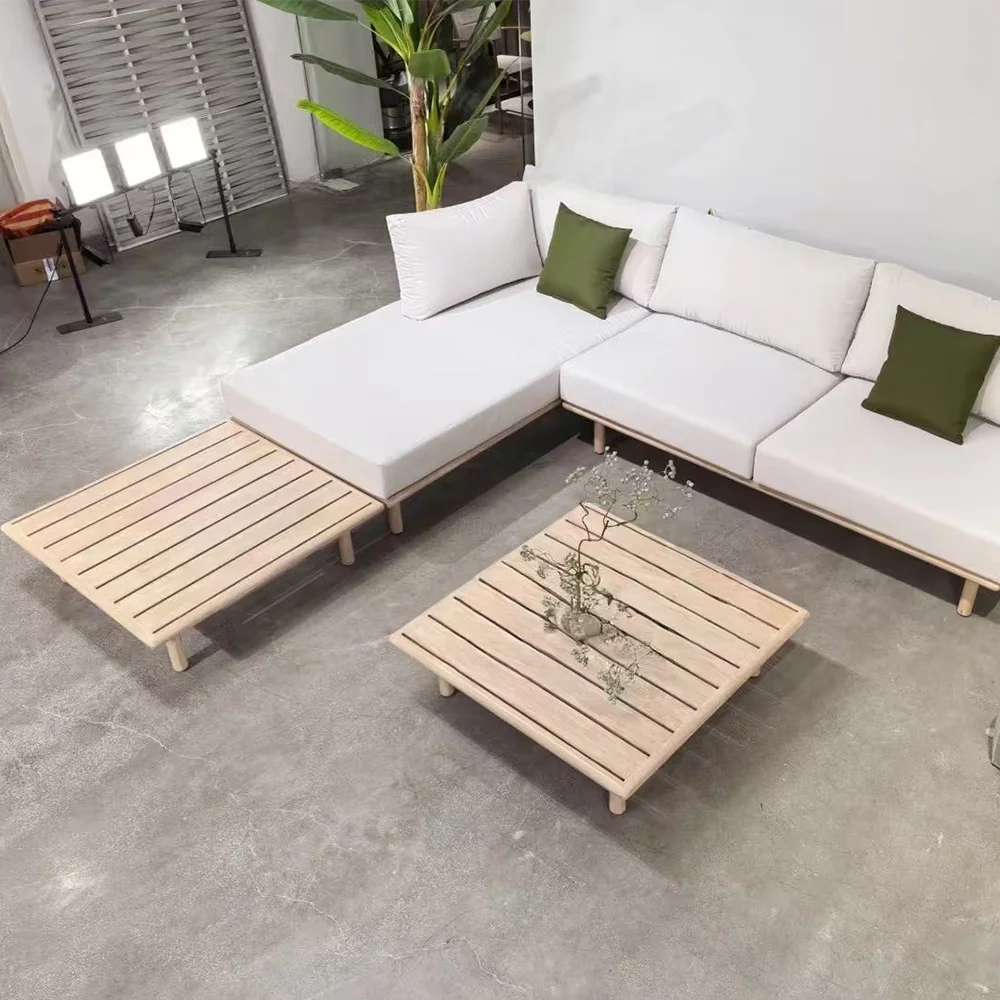 S*-Luxury Teak Garden Sofa 4-7 Seater Sectional Patio Furniture Wooden Sofa Set L Shape Lounge
