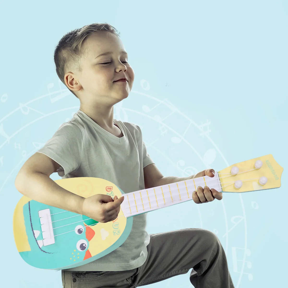 Guitarra de juguete para niños, instrumento musical de desarrollo cerebral de animales acústicos de estilo Vintage para niños en edad preescolar