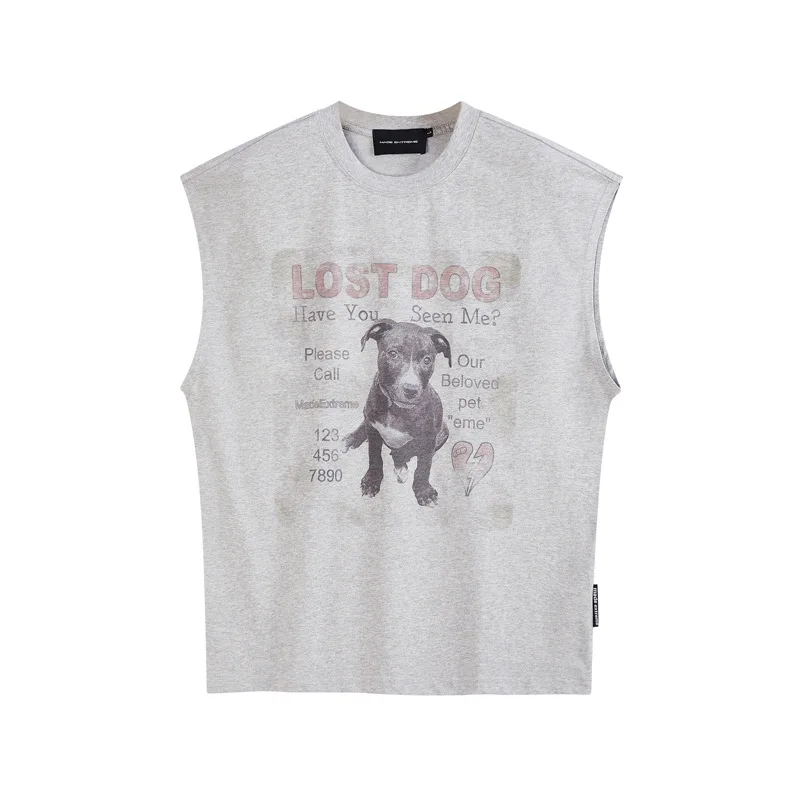 MADE EXTREME Printed Puppy Casual Loose Vest Street Wear Vintage Sleeveless Top Men