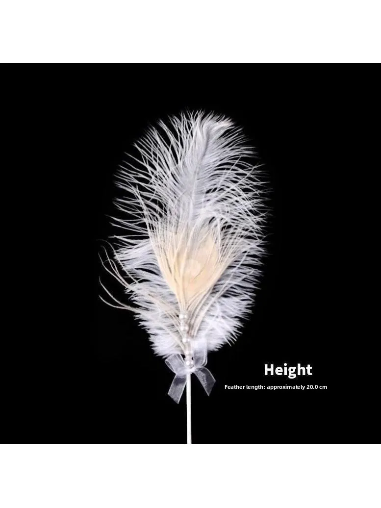 Pearl White Feathers Light String Birthday Cake Decoration Crown Wings Plug-In Internet Famous Ornament Kitchen Cooking Tools - view 3