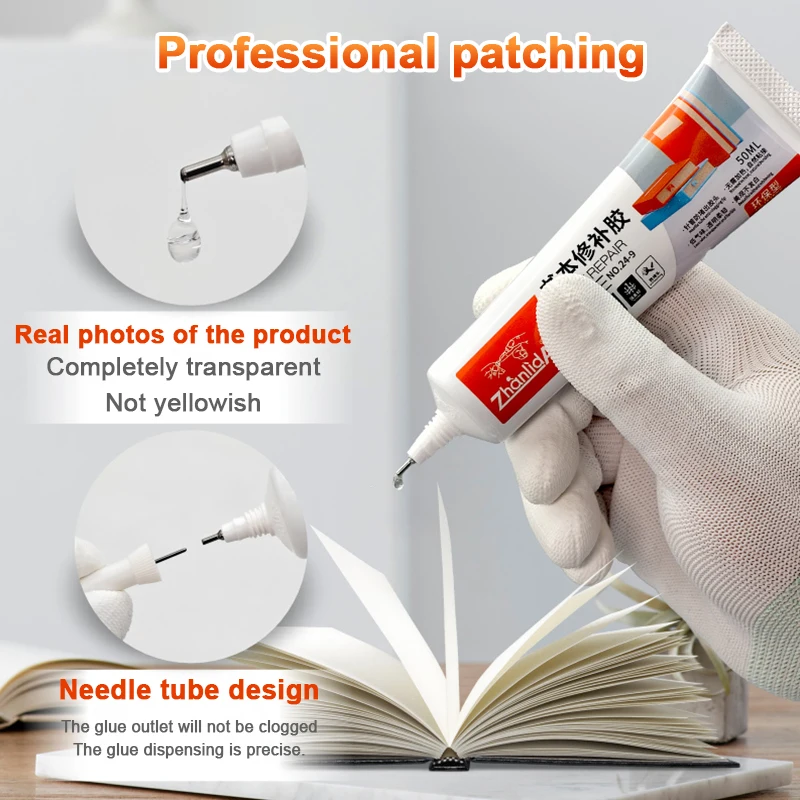 Book Repair Glue 50ML With Dispensing Needle Transparent Adhesive Bonding Notebook Magazine DIY Handmade Paper Crafts For School