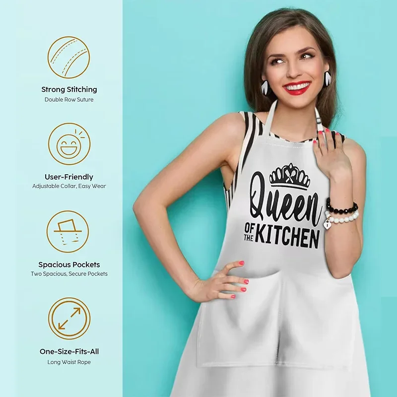 1pc Couple style apron Hanging neck apron Adjustable Alphabet style Holiday gifts Household kitchen apron