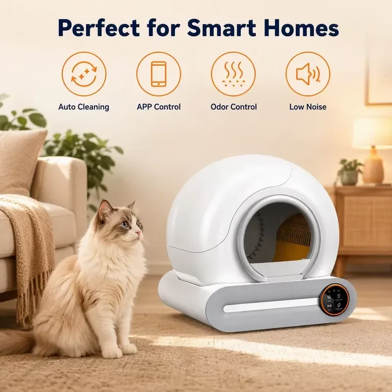 Smart WiFi Cat Litter Box 65L Large Capacity Automatic Self Cleaning Deodorizing Pet Toilet with App Control for Multiple