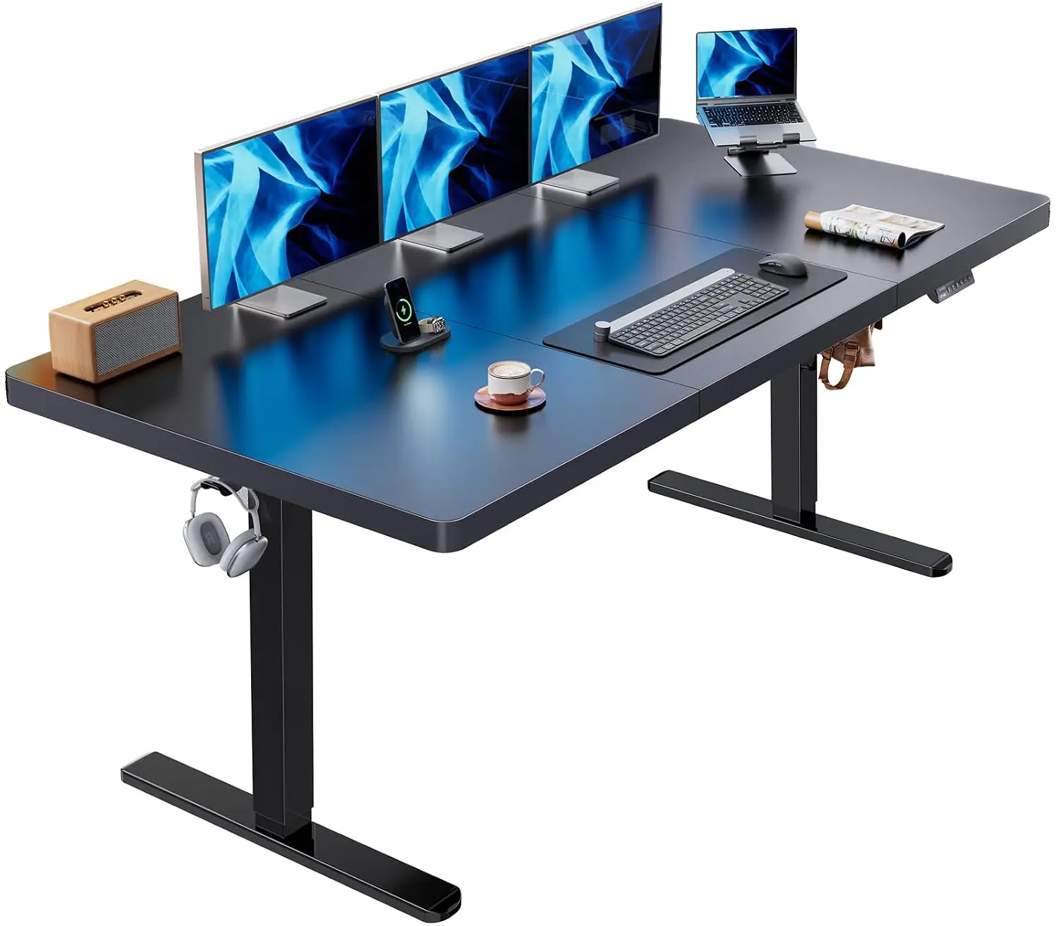 Height Adjustable Standing Desk 71x35 Inch, Electric Sit Stand Table with Brushless Motor & 4 Memory Preset, T-Shaped Frame for