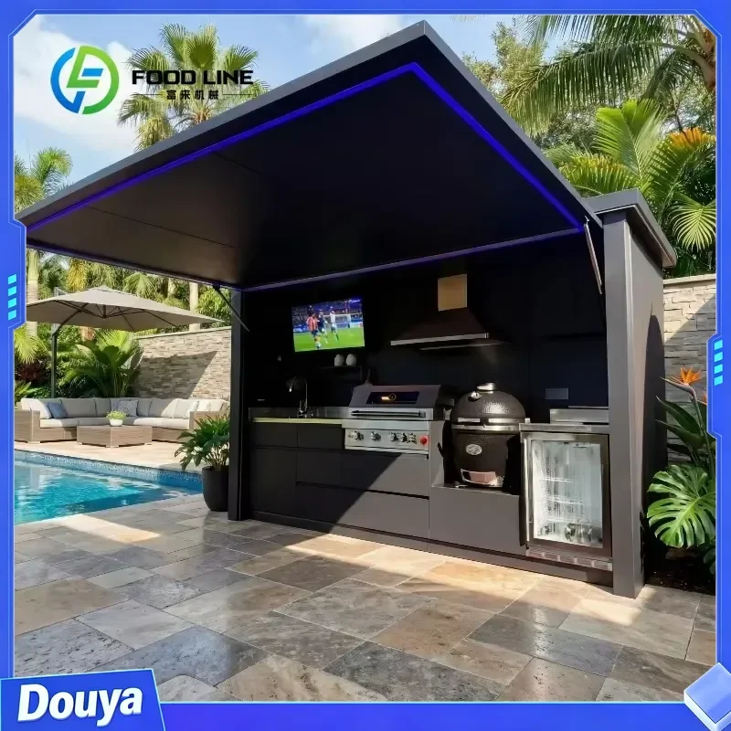 Outdoor Kitchen Modular BBQ Pod 304 Stainless Steel with Grill Pizza Oven Fridge Prep Sink Patio