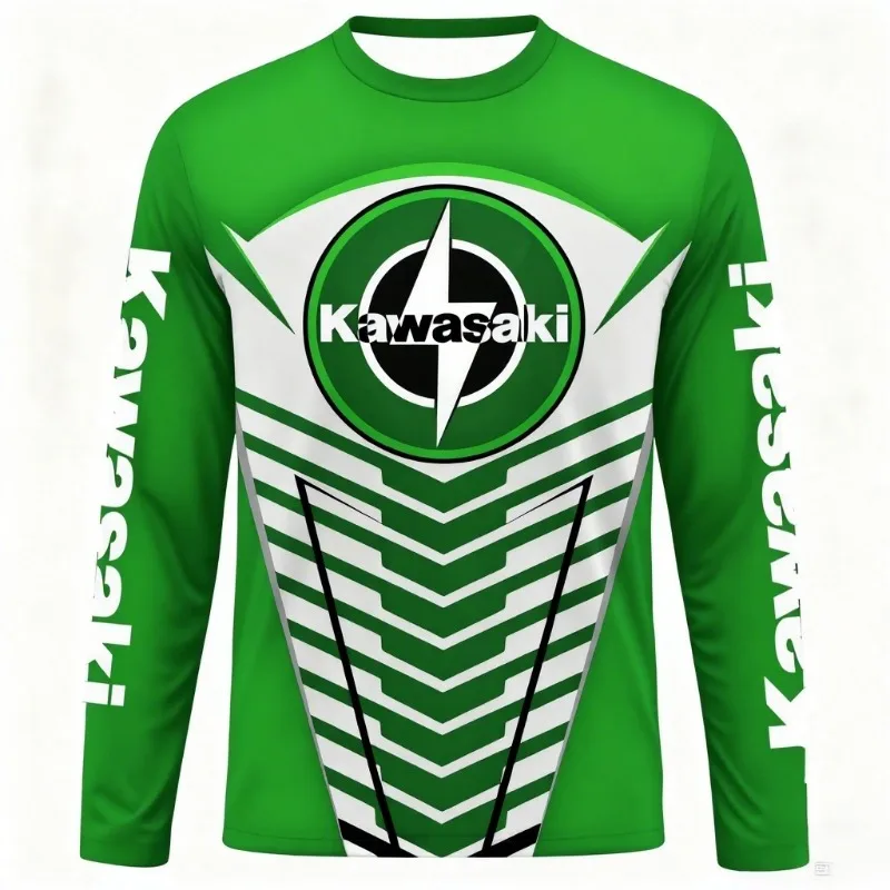 

Kawasaki 3D Printed Long Sleeved T-shirt, Off-road Motorcycle Cycling Shirt, Dirt Resistant and Breathable Quick Drying Top