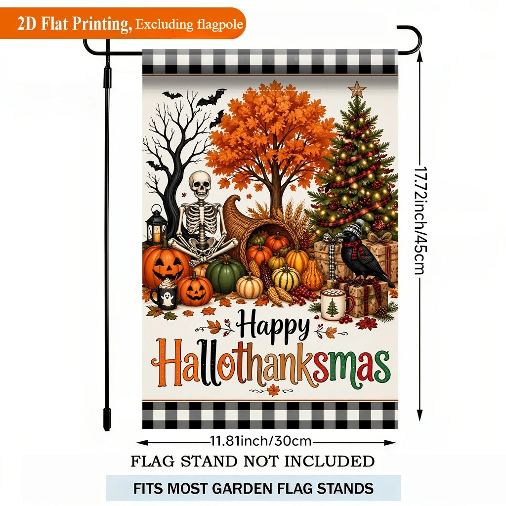 2D Flat Printing Garden Flag, Thanksgiving Halloween Christmas Flax Garden Flag, Holiday Yard Banner, Fall Decor, Garden Flag