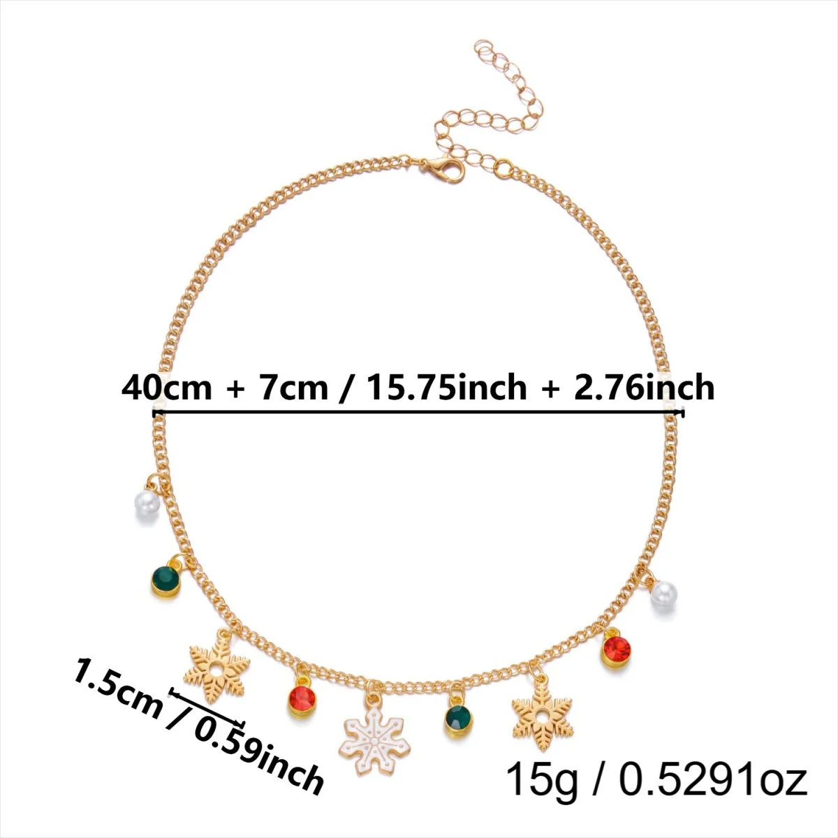 Weihnachts-Charm-Halskette mit Imitationsperlen für Damen, Emaille-Anhänger mit Lebkuchenmann, Schneemann und Rentier, verstellbarer Feiertagsschmuck, Geschenk – Detail 5