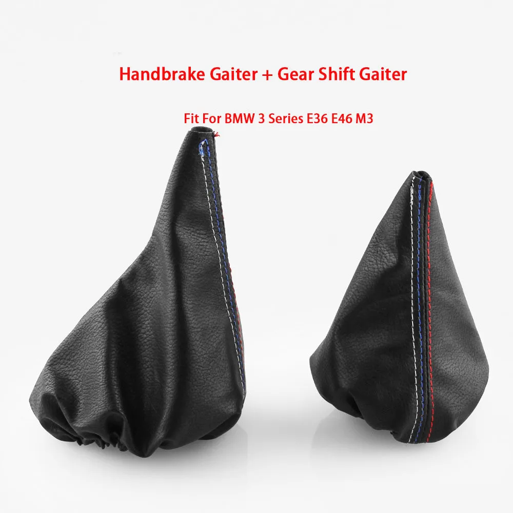 For BMW E46 3Series E36 M3 Car Gear Shift Knob cover+Handbrake Gaiter Boot Cover