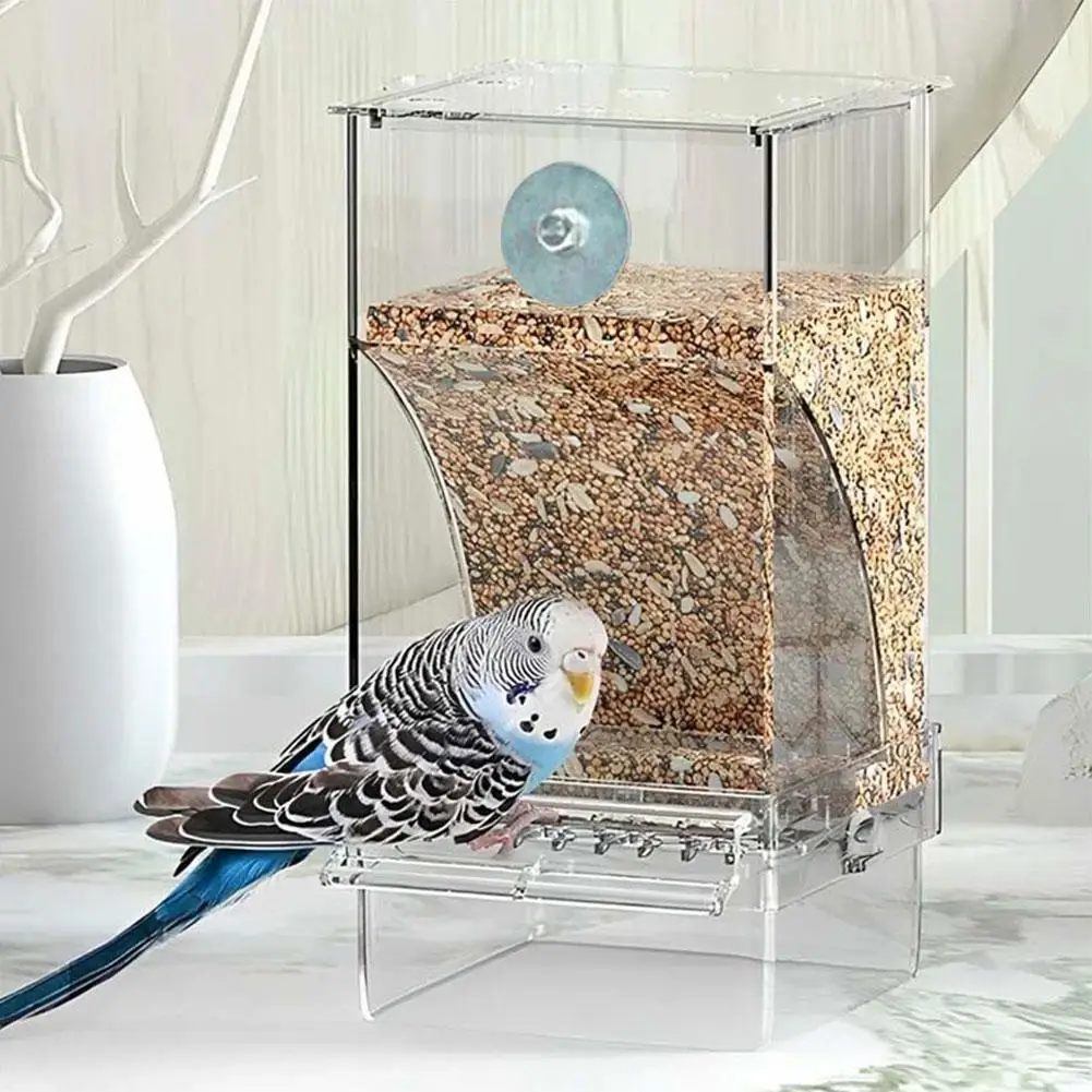 Acrylic No Mess Bird Feeders Automatic Parrot Feeder Drinker Food Container For Perch Budgerigar Parakeets Bird Cage Accessories