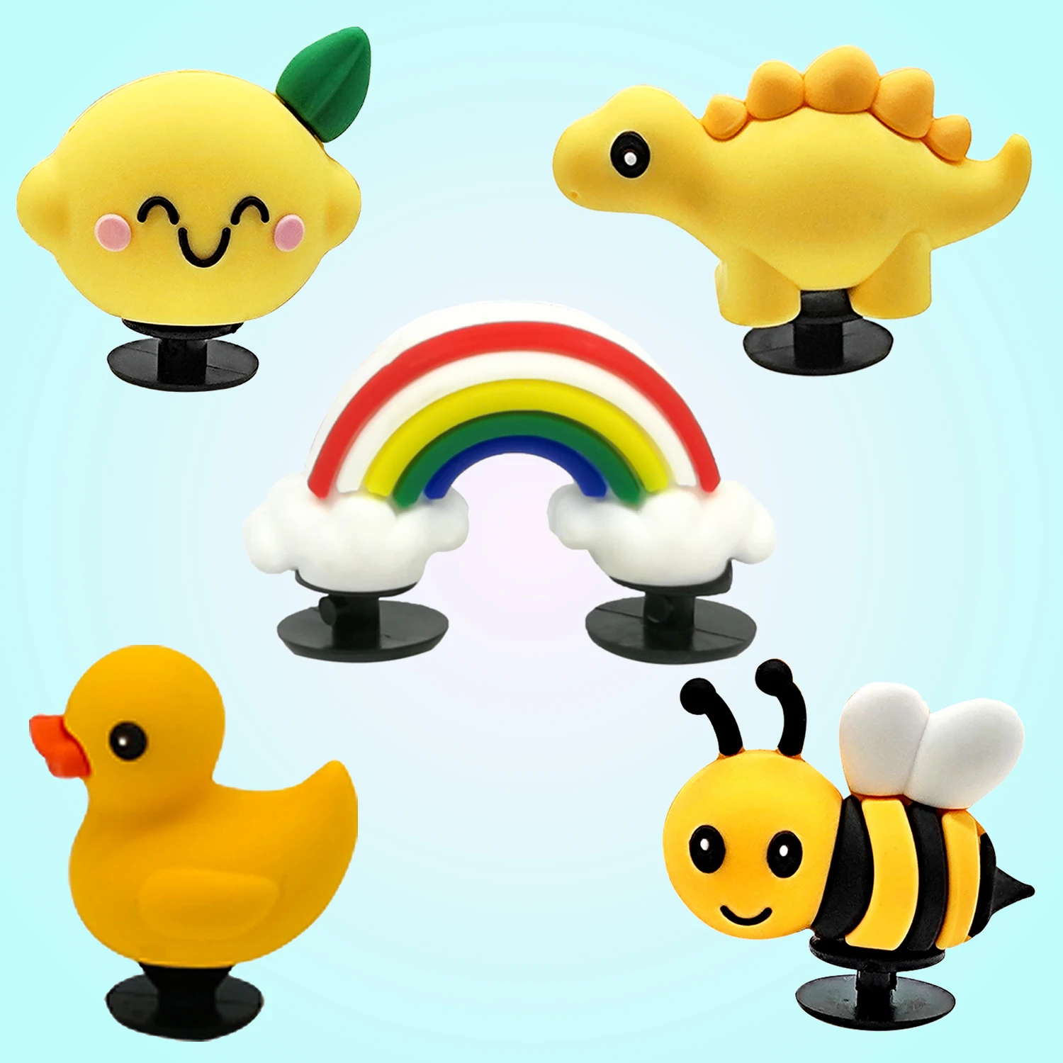 1/5pcs 3D Shoe Charms Cute Duck Bee Dinosaur Shoe Decorations Lemon Rainbow Pins for Girl Boy Kids Gifts Clog Buckle Accessories