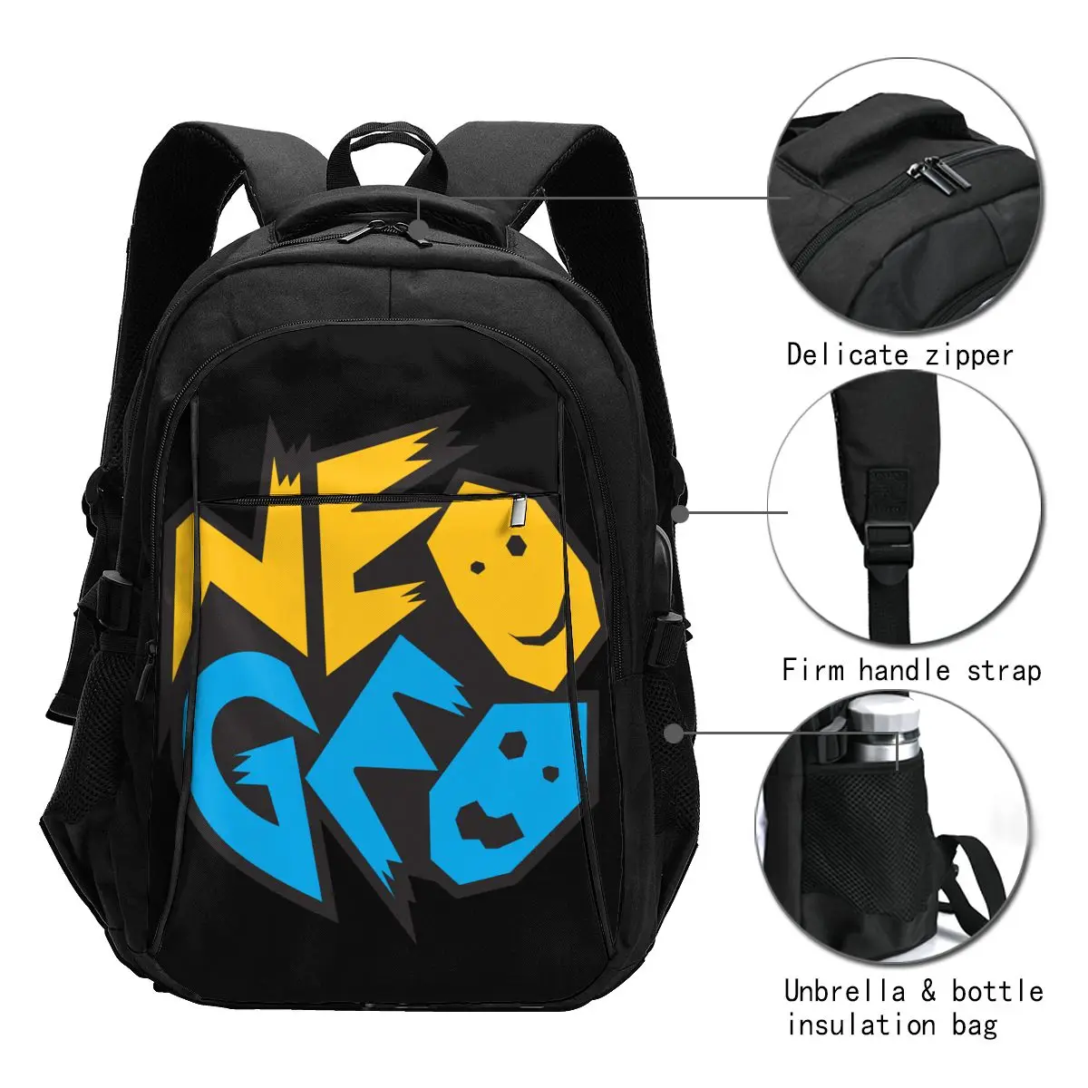 حقائب ظهر Neo Geo Pro مع مواصفات شعار USB ، حقيبة ظهر للسفر والتنزه ، حقائب كمبيوتر دفتري عصرية