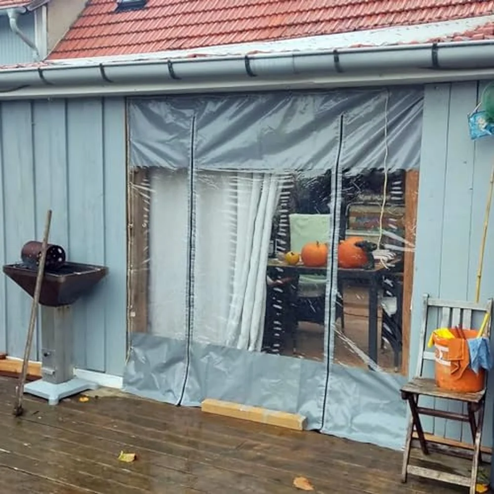 Waterproof Pergola Side Panels with Zipper and Eyelets Outdoor Vinyl Curtain Transparent Waterproof Tarpaulin Panel for
