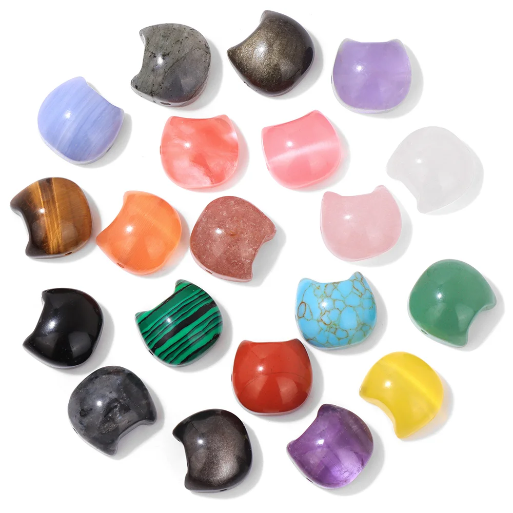 14X16MM Cat Head Beads Natural Cute Stone Bead Charm Pendant For Jewelry Making Diy Necklac Bracelet Accessory Wholesale