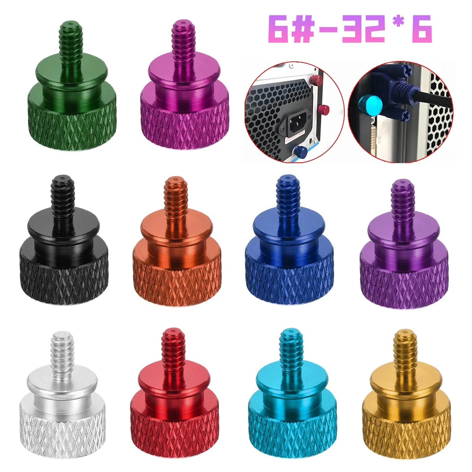 UNC 6#-32*6mm Computer PC Case DIY Anodized Aluminum Knurled Thumb Bolts Screws Computer Case Side Panel Hard Disk Hand Screw