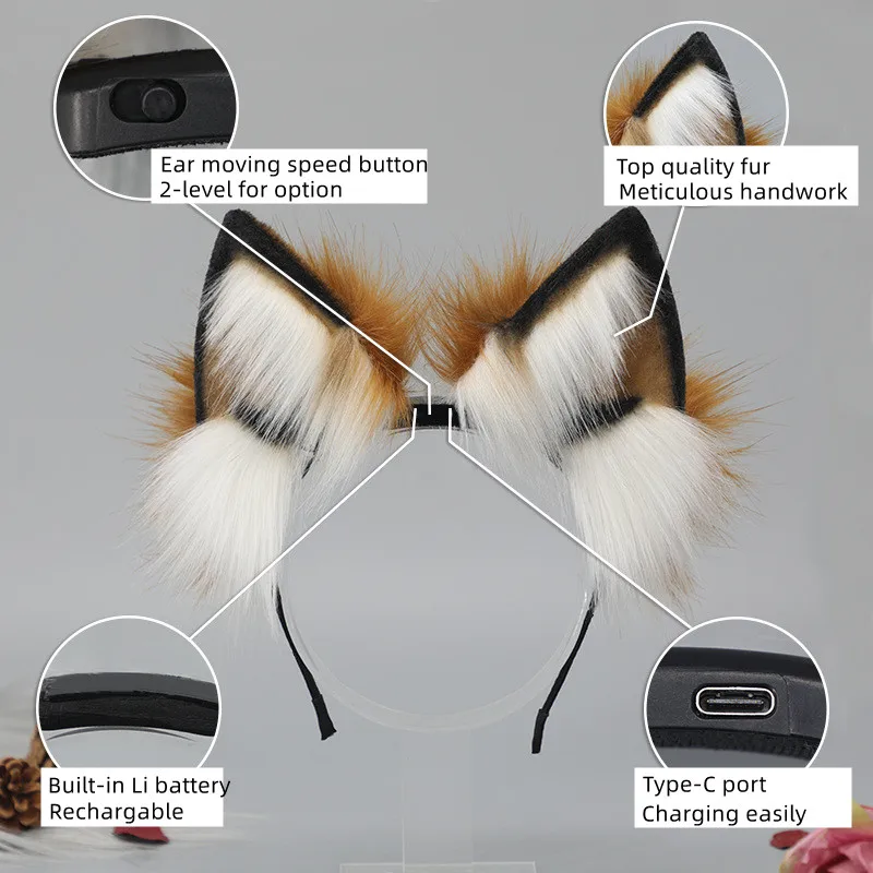 Elétrica Moving Fox Ear Headband para meninas, Headband, Cosplay Props, Headwear para o Carnaval, Halloween, Pub, Masquerade Party, Recarregável, Halloween