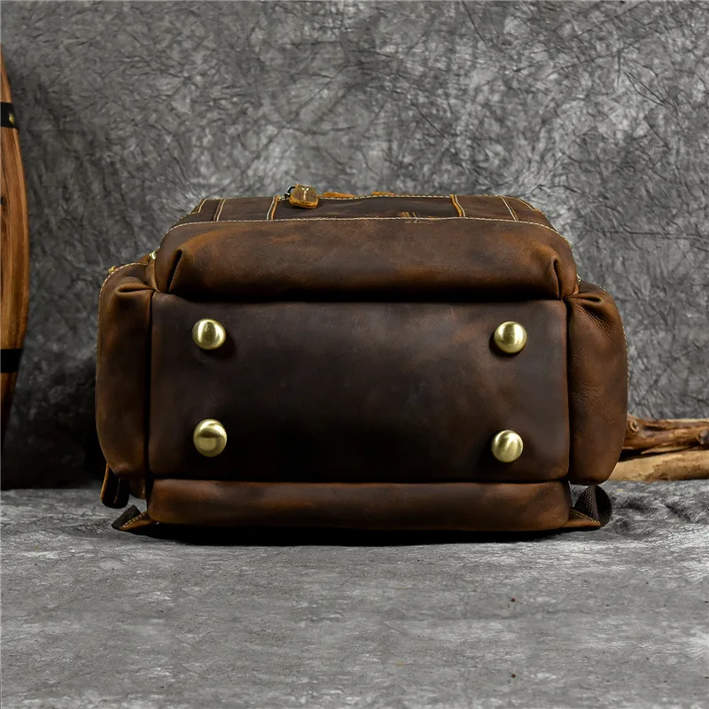 Vintage Genuine Leather Backpack Crazy Horse Daypack Travel Bag Outdoor Back Bag Luxury Fashion Waterproof Bag