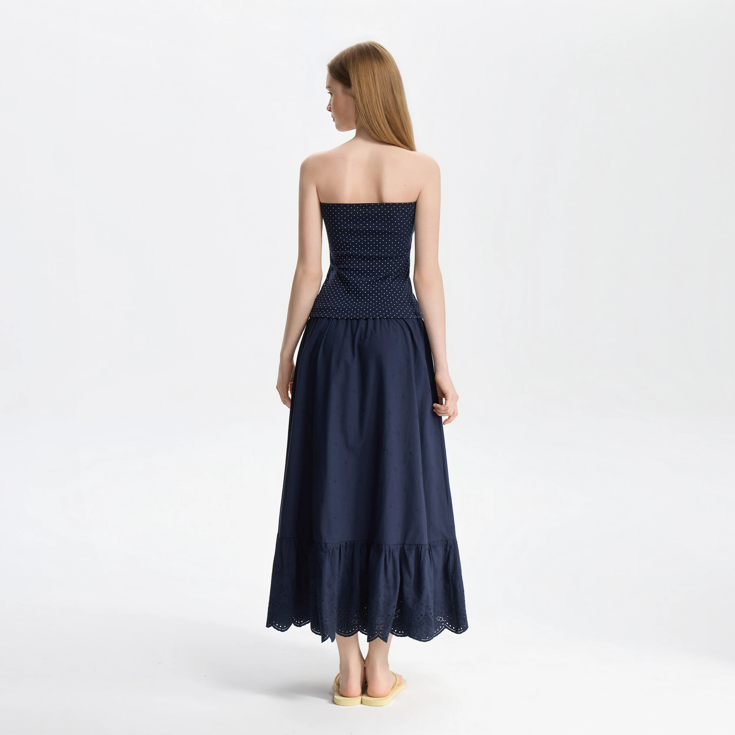 YESCCI Long Skirt Jacquard Lace Trim Elastic Waist Casual 2026 Autumn New Lightweight Gentle Elegant A Line Skirt S56345676
