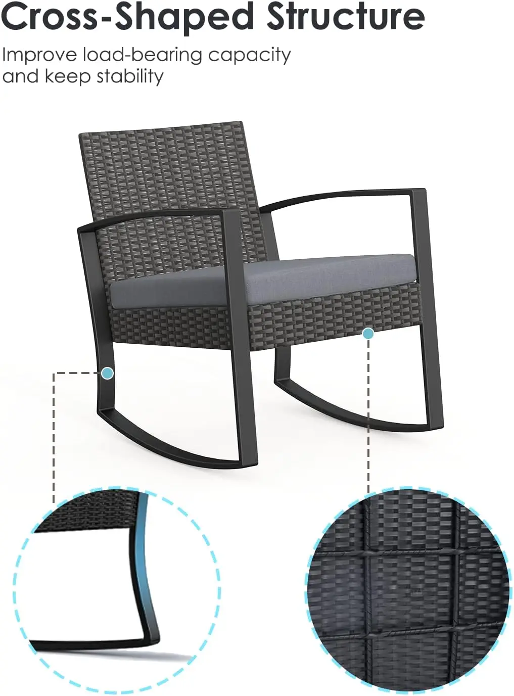 Wicker Patio Furniture Set, Outdoor Rocking Chairs, Outdoor Furniture with Table & Cushions, Balcony Porch Furniture