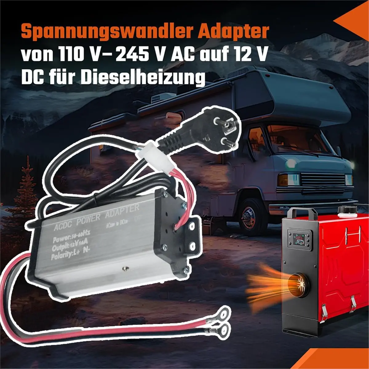 #60M 220 V to 12 V AC/DC Power Supply Adapter Transformer,Parking Heater,(Metal)