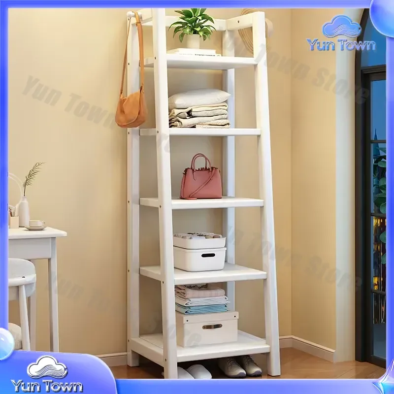 All Solid Wood Coat Rack for Floor to Ceiling Bedroom Household Hanger Simple Drying Rack Bedside Storage Trapezoidal Wall